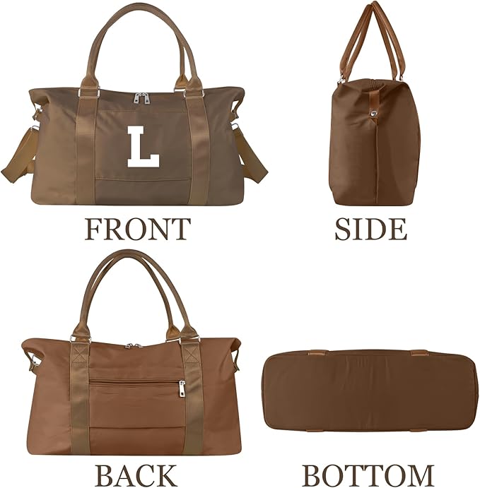 Birthday Graduation Gifts for Daughter,Initial Travel Duffel Bag Sports Gym Bag for Girls Teen Kids Birthday Gifts,Personalized Weekender Bag Carry On Tote Bags Cute Overnight Bag for Women(Brown, L)