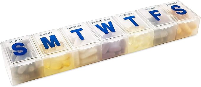 Weekly Pill Organizer - 7-Day Pill Planner Extra Large Pill Planner and Daily Pill Organizer and Medicine Reminder, Monday to Sunday Compartments - BPA Free - Travel Pill Box Case (Pack of 3)