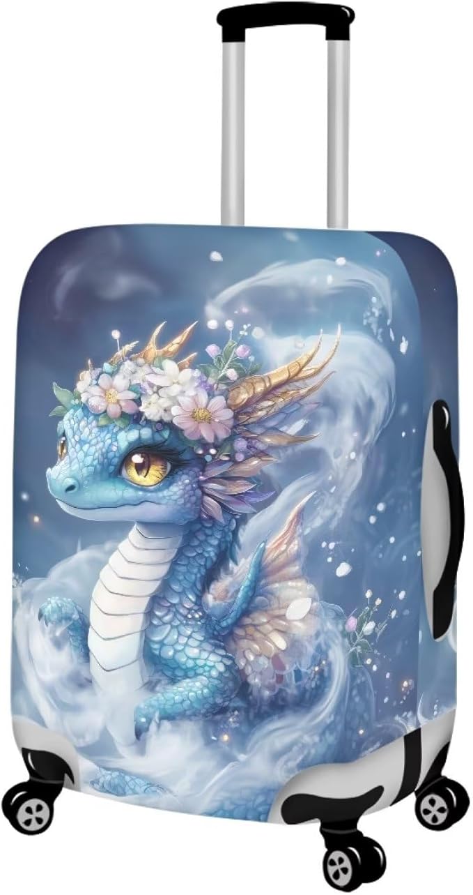 Dragon Luggage Cover Universal Fit 22-25 Inch Anti-Slip Elastic Spandex Suitcase Cover with Invisible Zippers Washable Baggage Case Scratch Resistant Travel Suitcase Protector