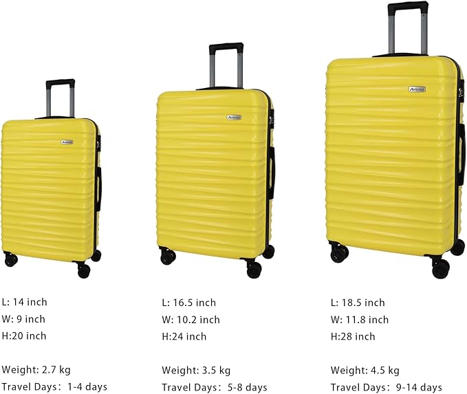 Luggage Sets 3 Piece (20/24/28 inch)-Carry On Suitcase-Suitcase With Wheels-PC+ABS - Hardside Spinner Travel Luggage (Yellow, 3 Pcs Set)