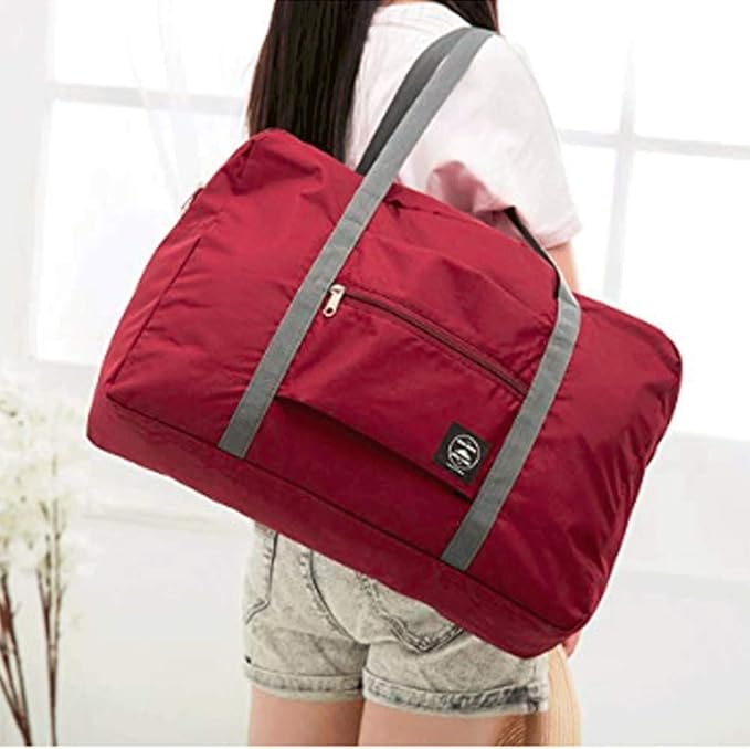 Foldable Travel Duffel Bag (2 Pack), For Spirit Airlines, Weekender Overnight Bag, Tote Carry on Luggage Sport Duffle Weekender Overnight for Women and Girls (2Pack-Red Black)