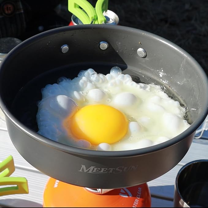 MEETSUN Lightweight Backpacking Cookware Set, Aluminum Camp Cooking Set with 1L Pot,Camping Mess Kit for 1 with Folding Tableware Perfect for Backpacking Stove Kit,Outdoor,Hiking,Survival,Emergency.