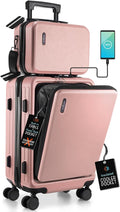 22 Inch Carry On Luggage 22x14x9 Airline Approved, Carry On Suitcase with Wheels, Hard-shell Carry-on Luggage, Durable Luggage Carry-On, Pink Small Suitcase with Cosmetic Case