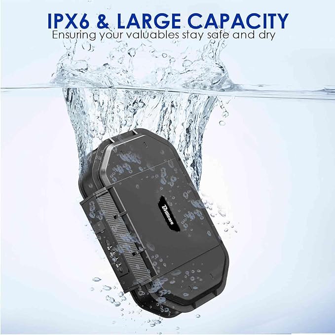 Waterproof Lock Box, Portable 4-Digit Combination Safe Boxes with Removable Cable, Anti-Theft Small Security Lockbox, Resettable Code Cash Case, Outdoor Key Hider for Travel, Gym, Hotel, Dorm, Beach
