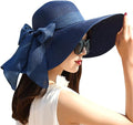 DRESHOW Beach Hats for Women Big Straw Wide Brim Summer Hat Floppy Foldable Roll up Cap Sun Hat UPF 50+