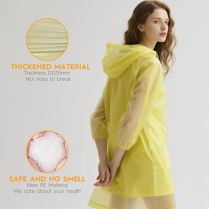 Bruvoalon 6 & 20 Pack Disposable Rain Ponchos for Adults/Youth, Waterproof PE Raincoats with Drawstring, Camping/Emergency