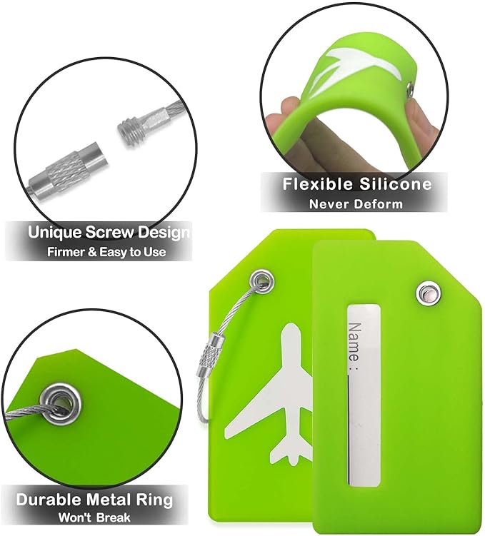 Luggage Tags for Suitcases, Quickly Spot 8Pcs Luggage Identifier Tags, Travel Essentials Accessories Name Tags for Backpacks, Suitcases, Bags, Baggage, Cruise - Flexible Silicone (Green)