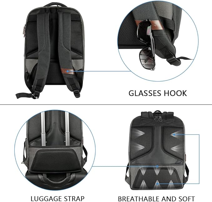 KROSER Laptop Backpack Large Computer Backpack Fits up to 17.3 Inch Laptop with USB Charging Port Water-Repellent Casual Daypack for Travel/Business/College/Women/Men-Grey