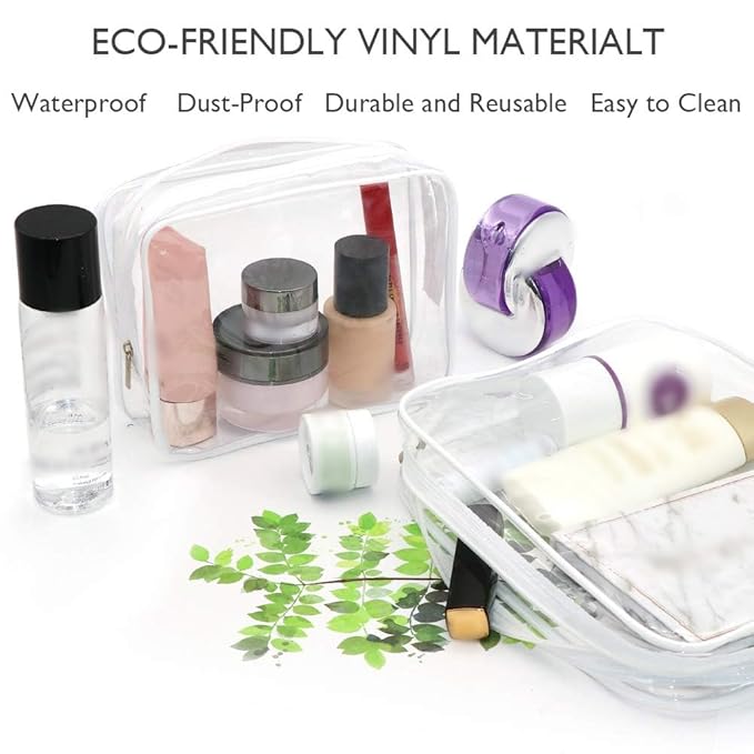 APREUTY Clear Makeup Bags, TSA Approved 6Pcs Cosmetic Makeup Bags Set Clear PVC with Zipper Handle Portable Travel Luggage Pouch Airport Airline Organization (White)