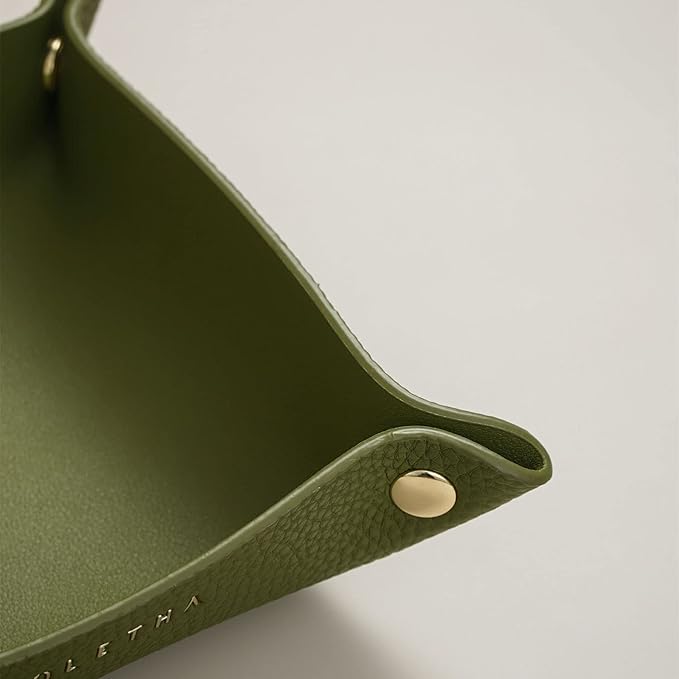OLETHA Small Foldable Valet Tray - Aesthetic Desk Organizer for Home, Office & Travel - Portable Catch All Bowl for Keys, Jewelry & Essentials - Green