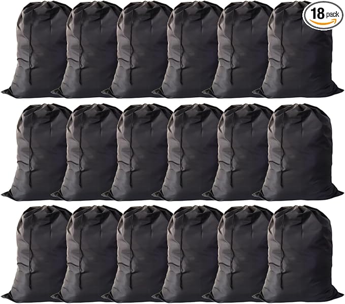 Extra Large Laundry Bag 18 Pack, Travel Laundry Bags with Drawstring Closure, 30"x40", for college, dorm, apartment dwellers (18Pcs Black)