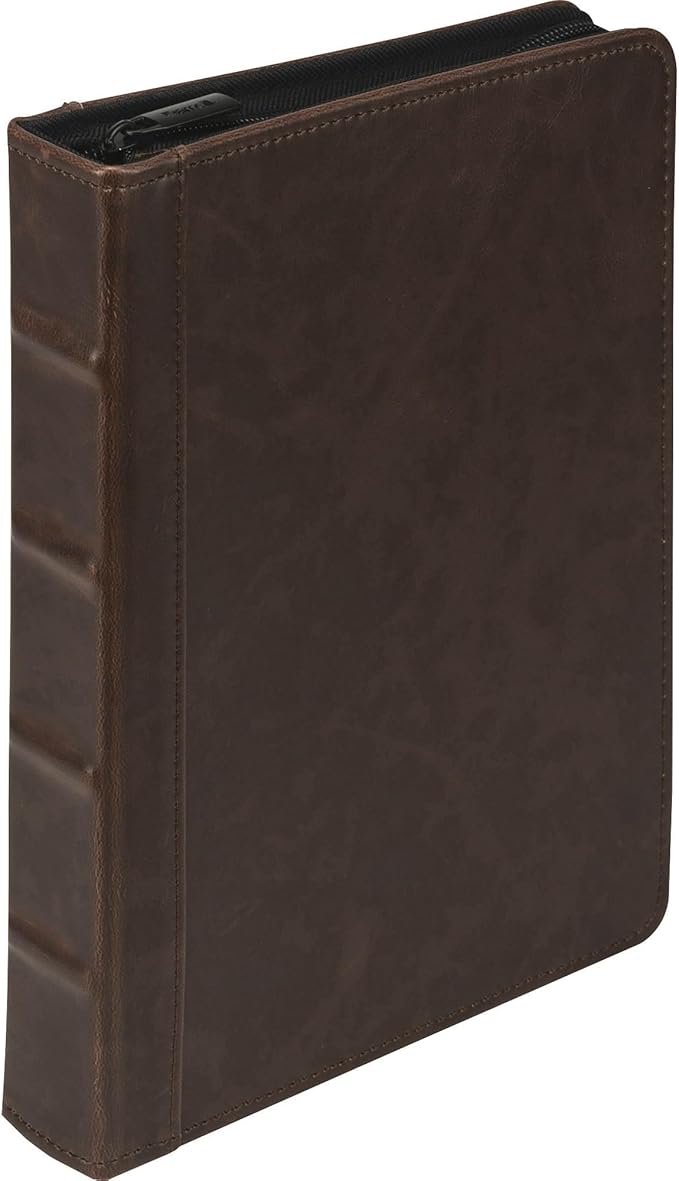 Samsill Vintage Leather Mini 3 Ring Zipper Binder, 1 Inch Round Ring Capacity (Holds 200 Sheets), 5.5 x 8.5 Inch Documents, Notebook Organizer, Planner, Brown