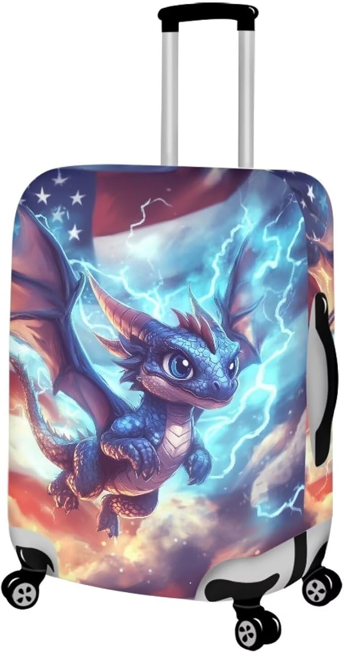 Dragon Suitcase Cover for Luggage Stretchable Washable Spandex Travel Luggage Protector Cover Anti-Scratch Zip Travel Essential for Suitcase American Flag Baggage Case, 18-32''