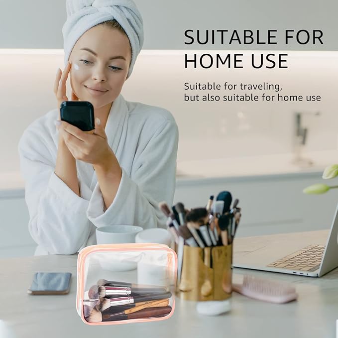 3Pcs Crystal Clear PVC Travel Toiletry Bag Kit for Women Men, Waterproof Vinyl Packing Organizer Storage Bags with Zipper Handle Straps, Cosmetic Pouch Carry on Airport Airline Compliant Bag Handbag