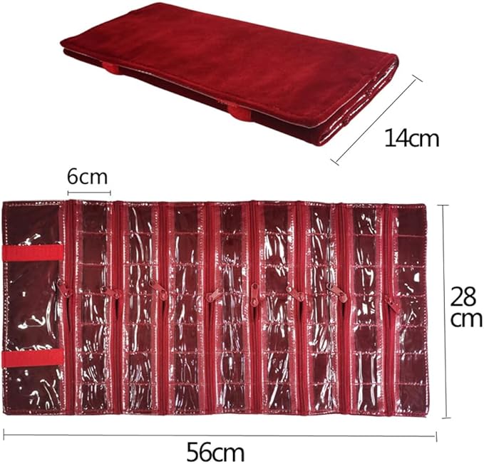 Travel Jewelry Roll Bag Portable Organizer Pouch With Grids&PVC Cover Storage Bags for Necklace, Bracelet, Bracelet,Ring, Badge, Pendant
