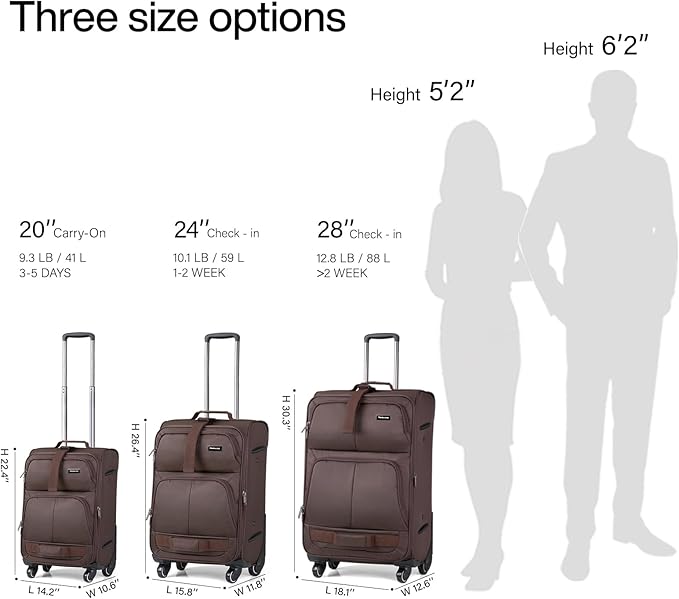 Hanke 28 Inch Softside Expandable Luggage with Spinner Wheels,Check Large Luggage Rolling Suitcase Travel Luggage with TSA Approved,Coffee