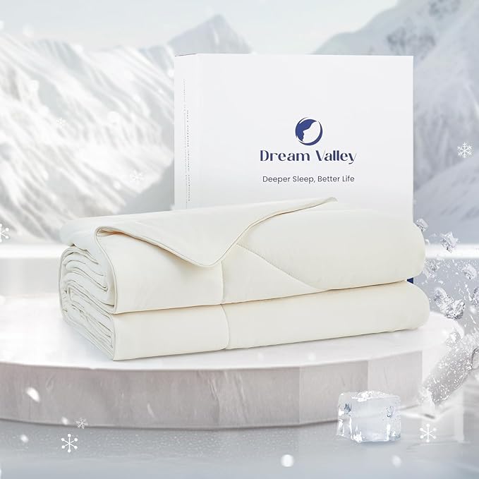 Dream Valley® Outlast® Deepsleep Cooling Comforter, Full/Queen Size, NASA-Grade Space Technology Cooling Blanket for Hot Sleepers Night Sweats, Q-Max > 0.45 Aerocool™ Breathable Ivory, 90"x90"