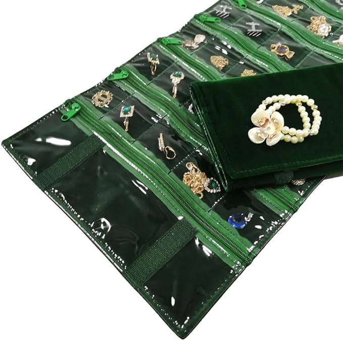 Travel Jewelry Roll Bag Portable Organizer Pouch With Grids&PVC Cover Storage Bags for Necklace, Bracelet, Bracelet,Ring, Badge, Pendant