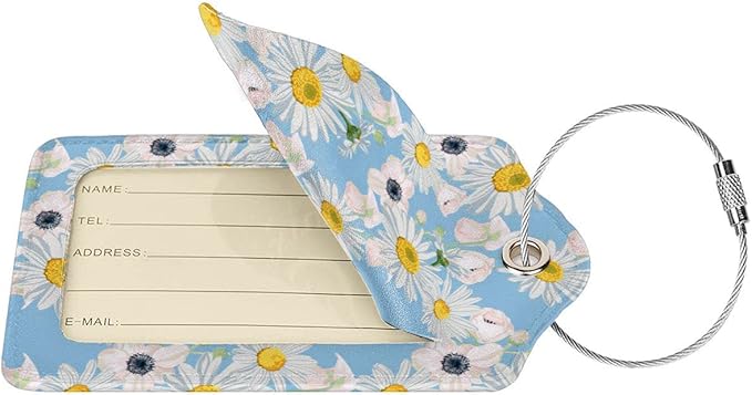 2 Pack Luggage Tag for Suitcase, Cute Unique Leather Suitcase Tags Identifiers with Privacy Name Address Labels & Durable Steel Loop for Women Men Travel