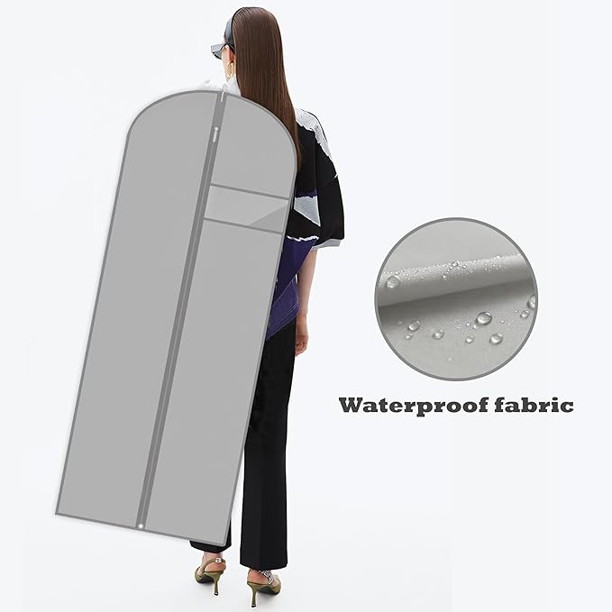 Dress Bags for Gowns Long, 60'' Garment Bags, Suit Bag for Storage and Travel, 2 Pack (Grey)