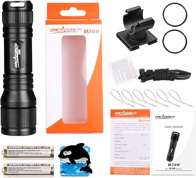 ORCATORCH D560 Mini Scuba Dive Light Headlamp 650 Lumen Mask Diving Flashlight with 360° Rotatable Mask Clip, Underwater 150m Backup Headlight with Rotary Switch (Not Included Snorkel Mask) (Black)