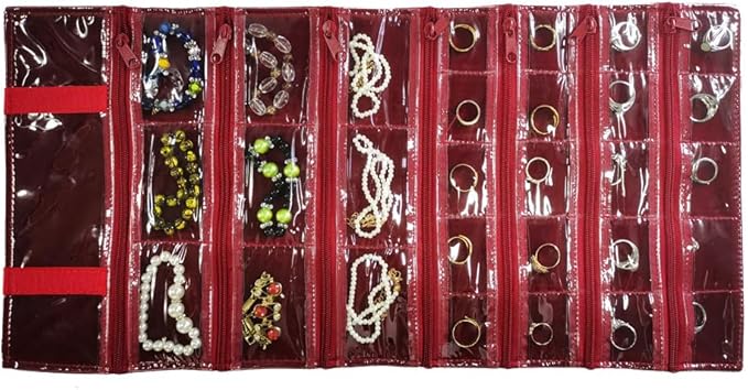 Travel Jewelry Roll Bag Portable Organizer Pouch With Grids&PVC Cover Storage Bags for Necklace, Bracelet, Bracelet,Ring, Badge, Pendant