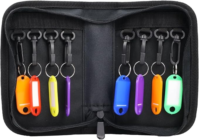Portable Zippered Key Organizer, Fireproof Key Case with 8 Key Hooks and Tags,Waterproof Key Binder,Portable Key Storage for Estate Sales Hotel Executives and Car Service