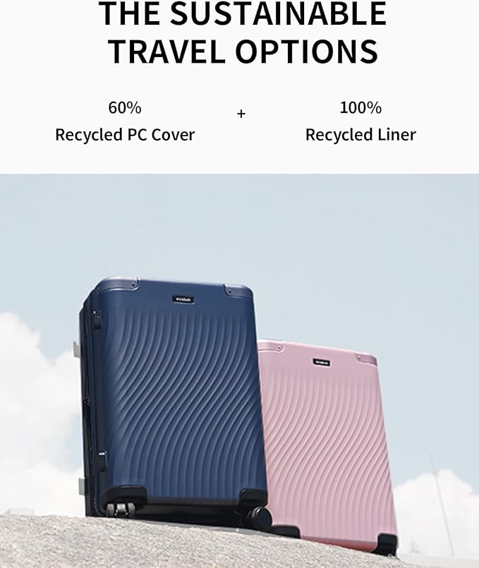 ECOHUB Hardside Expandable Carry On Luggage Sets, Recycled PC 20/24" Rolling Luggage Airline Approved with Spinner Wheels & TSA Lock, Lightweight Hardshell Travel Suitcase, 20+24 inch Carry-on Pink