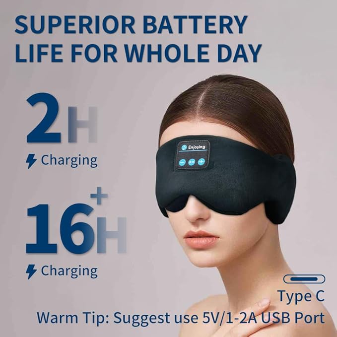 Bluetooth 5.4 Headphones Headband Eye Mask Wireless Sleep Mask，Blackout Bluetooth Eye Mask for Sleeping，Cotton Sleep Mask for Side Sleepers Adjustable Hook and Loop