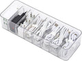 Yesesion Clear Plastic Cable Organizer Box with Adjustment Compartments, Desk Accessories Storage Case with 10 Wire Ties for Drawer, Office Supplies, Electronic Management, Battery and Charger