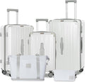Romswi Suitcase Set with TSA Lock Cup Holder, Hardside Spinner Suitcase with Duffel Bag, Lightweight Durable PC+ABS White 5 PCS(20/24/28inch)