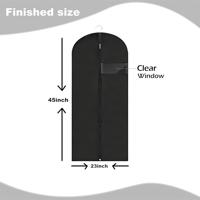 Garment Bags for Hanging Clothes, 45'' Suit Bag Cover for Storage and Travel, Dress Bags for Gowns Long, 2 Pack (Black)
