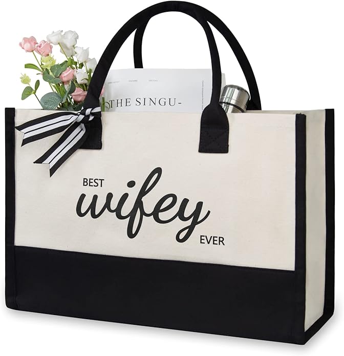 TOPDesign Canvas Tote Bag, Bridal Shower Gifts for Bride, Wedding Bachelorette Bride Gifts Shoulder Bag