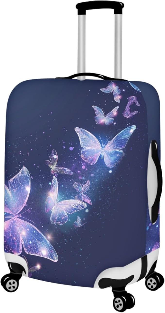 Travel Luggage Cover Anti-scratch Baggage Suitcase Protector Fits 18-21 Inch Luggage, Purple Crystal Butterfly