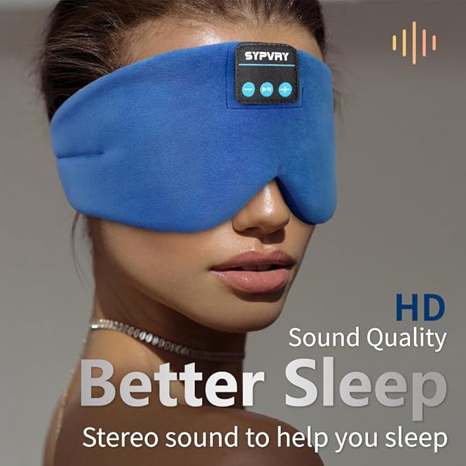 Sleep Mask Bluetooth 5.4 Headphones Soft Wireless Headband Eye Mask Blackout with Microphone (Blue)