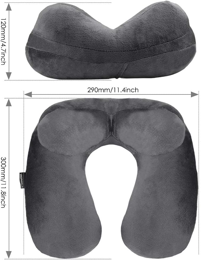 UROPHYLLA Inflatable Travel Pillow, Soft Velvet Inflatable Neck Pillow for Traveling, Airplanes, Train, Car, Office with Compact Bag, Breathable Washable Cover, Suit for Adults Sleeping - Grey