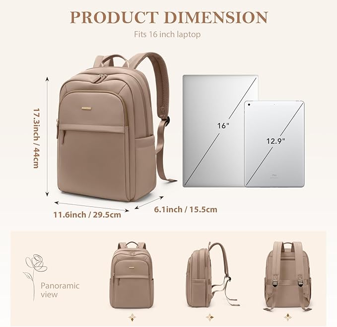Travel Backpack for Women Personal Carry On Bag Business Weekender Hiking Multilayer Laptop Bag,16 Inch,Brown