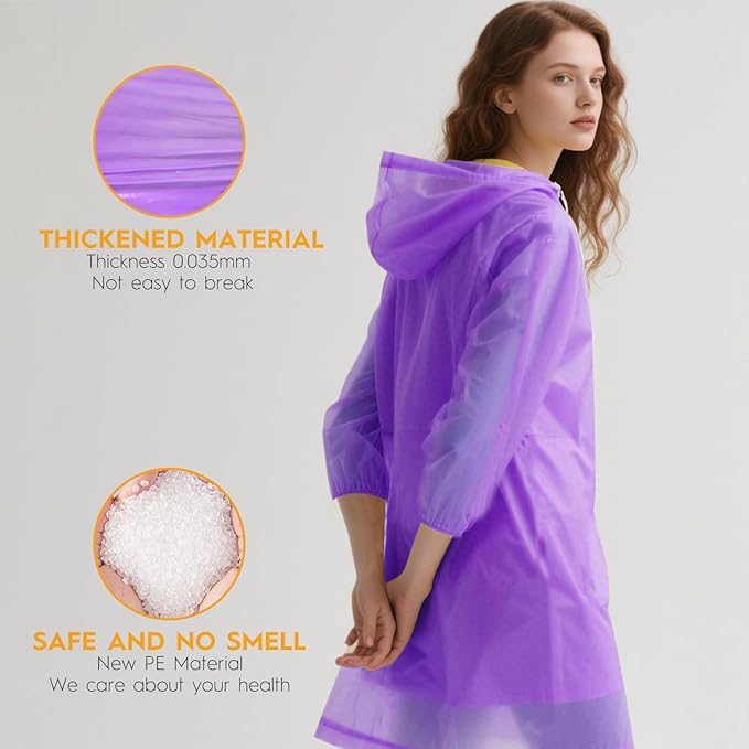 Bruvoalon 6 & 20 Pack Disposable Rain Ponchos for Adults/Youth, Waterproof PE Raincoats with Drawstring, Camping/Emergency