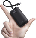 iWALK Mini Portable Charger 10,000mAh, 22.5W USB-C Fast Charging Power Bank with Built-in Cable, Travel Essential Ultra-Small Battery Pack Compatible for iPhone 16/16 Pro/15, Samsung, Google, Black