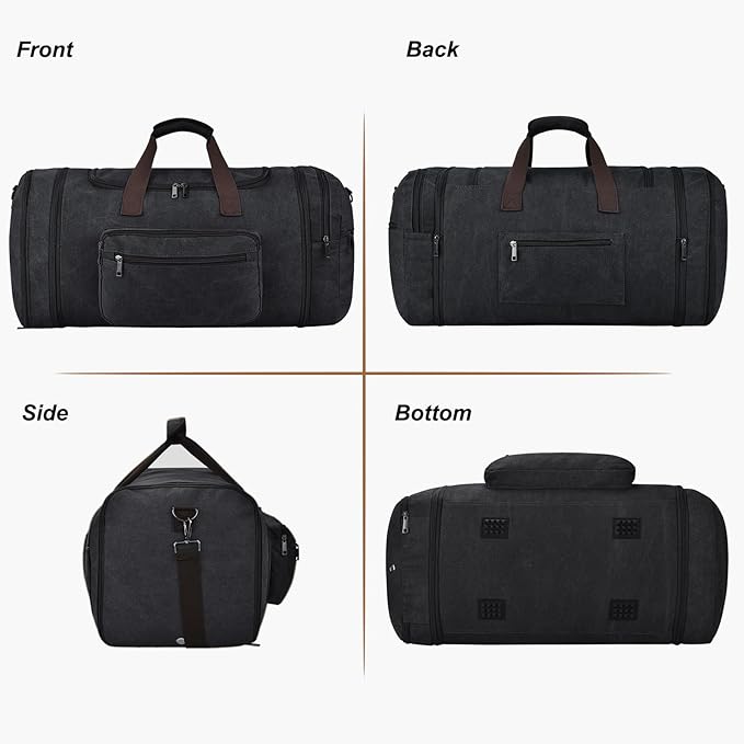 Felipe Varela 60L Duffle Bag for Men, Large Canvas Expandable Duffle Bag for Travel, Mens Carry on Luggage Weekender Gym Overnight Duffel Bags for Traveling, Black