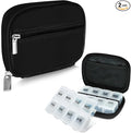 Serfeymi Weekly Travel Pill Organizer Pill Case for Purse with Removable 7 Day Pill Box, Fashionable Travel Medicine Organizer Pill Container for Medicine, Vitamin, Supplement - Black 01 + Pill Box