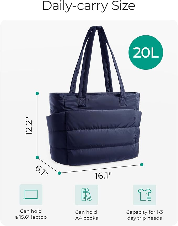 BAGSMART Tote Bag for Women, Lightweight Puffy Tote Bag with Compartments Shoulder Bag Handbag for Travel, Work, Gym,