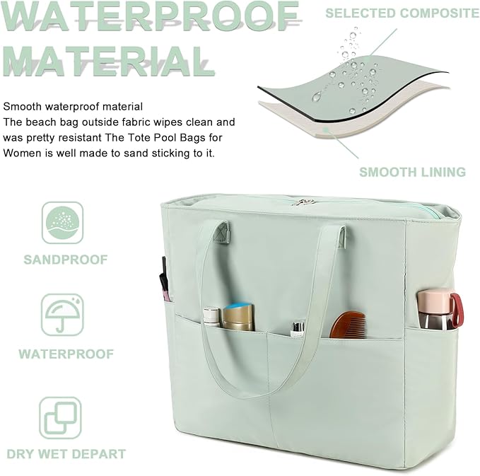 Waterproof Beach Tote Pool Bags for Women Ladies Extra Large Gym Tote Carry On Bag With Wet Compartment for Weekender Travel