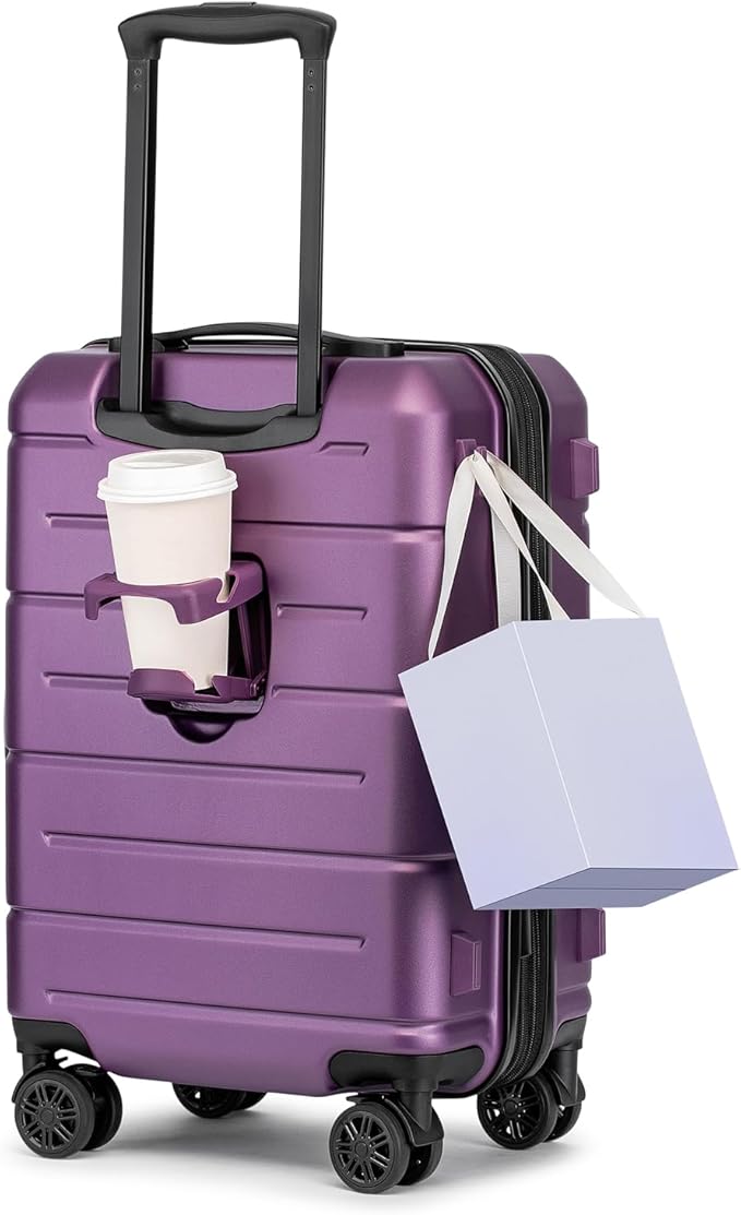 KYME Hardside Expandable Carry On Luggage 22x14x9 Airline Approved with TSA Lock Hardshell Carry On Suitcase with Wheels Small Travel Rolling 20 Inch Luggage with Cup Holder for Women Dark Purple