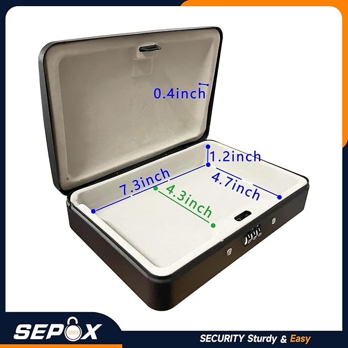 SEPOX® 4Pcs Water/Fire-Resistant Portable Security Case Lock Box Steel, Personal Travel Safe Storage Cabinet for Small Item, 3-Ft Cable, Ressetable Combination Lock for Dorm, Car, Sports, Office