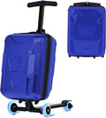 smilesun Scooter Suitcase for Kids & Adults, Foldable Carry On Travel Luggage, Hardside Ride on Scooter Suitcase with LED Light up Wheels，Blue