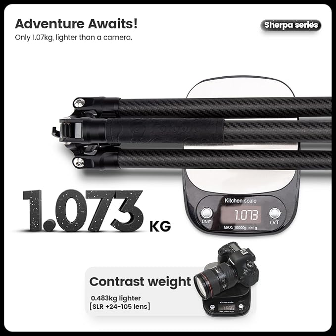 Fotopro 60" Carbon Fiber Tripod, Compact Lightweight Travel Tripod for DSLR Camera, Camera Tripod with Ballhead Quick Release Plate Carry Bag, with Detachable Monopod, Max Load 17.63lb