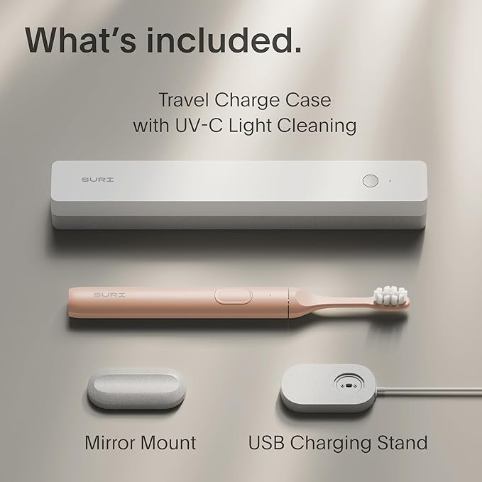 SURI Sonic Electric Toothbrush with UV Travel Case - 40-Day Battery- Designed in California - Electric Toothbrushes Adults - Slim Travel Tooth Brush