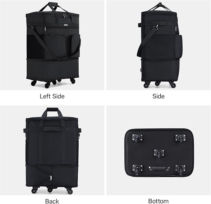 Hanke Expandable Collapsible Luggage with Wheels Suitcase Luggage Rolling Travel Bag Duffel Bag for Men Women Lightweight Suitcase Large Capacity Luggage with Spinner Wheel (Black)