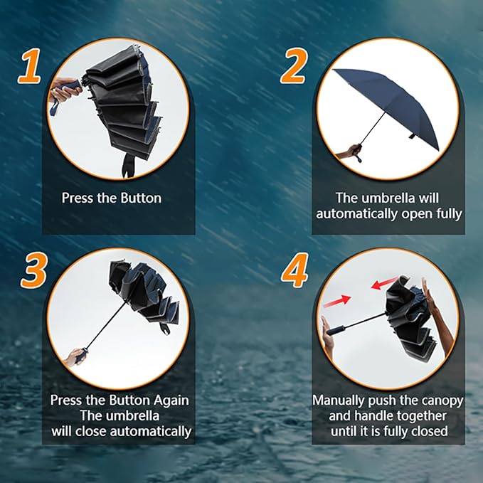 Large Double-Ribs Umbrella Automatic Folding Umbrella for Women Men, Travel, UPF 50+ UV Protection